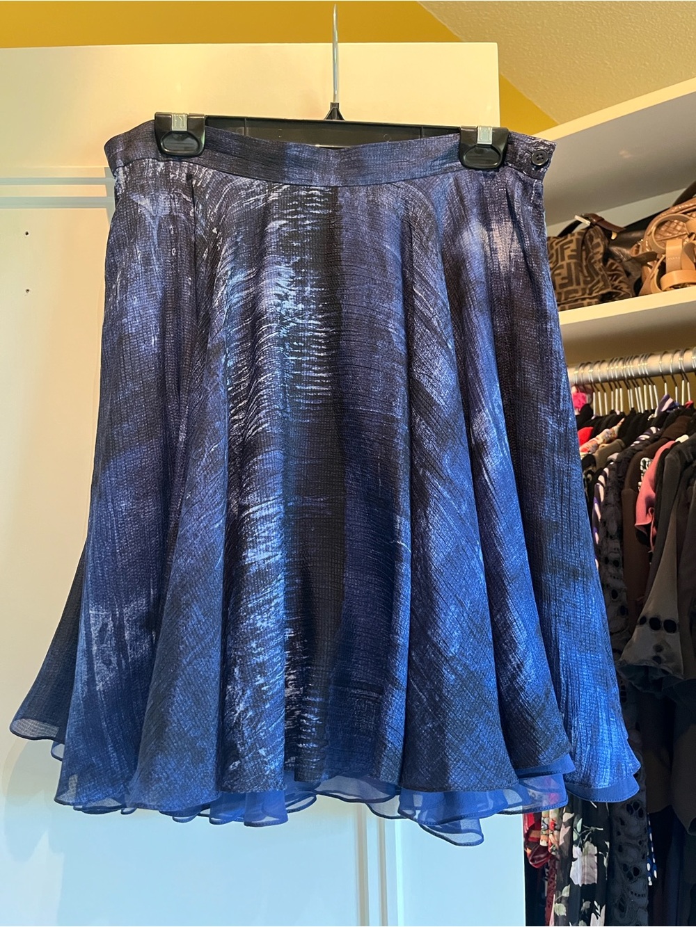 Vintage Ralph Lauren Blue Pattern Silk Skirt Sz 12